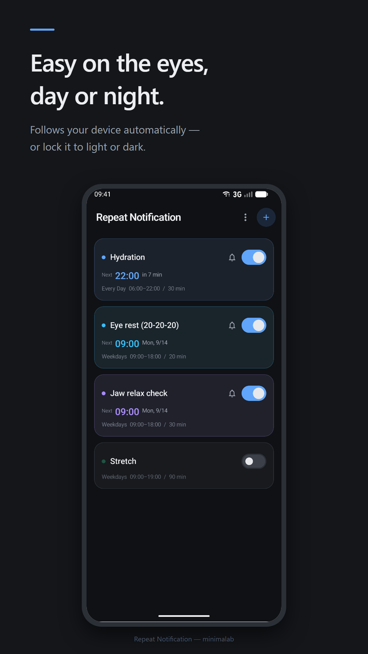 The preset list in the dark theme